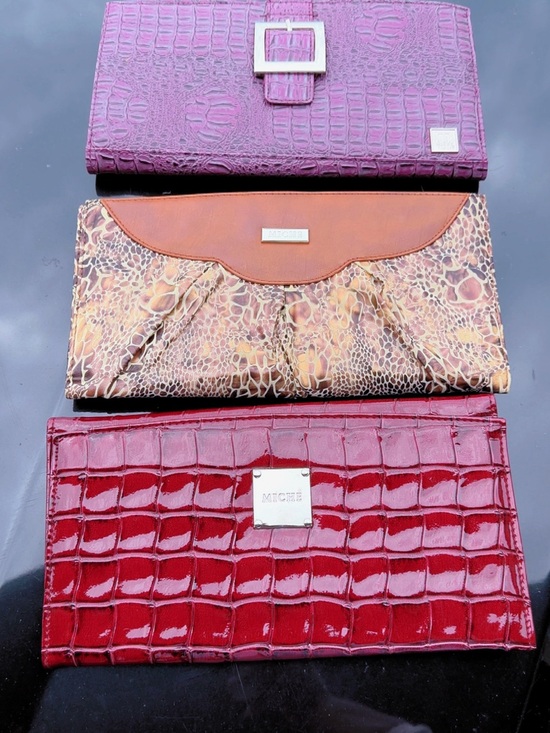 Miche Handbags - Miche Purple and Red Croc-Embossed Clutches with Animal Print Accent